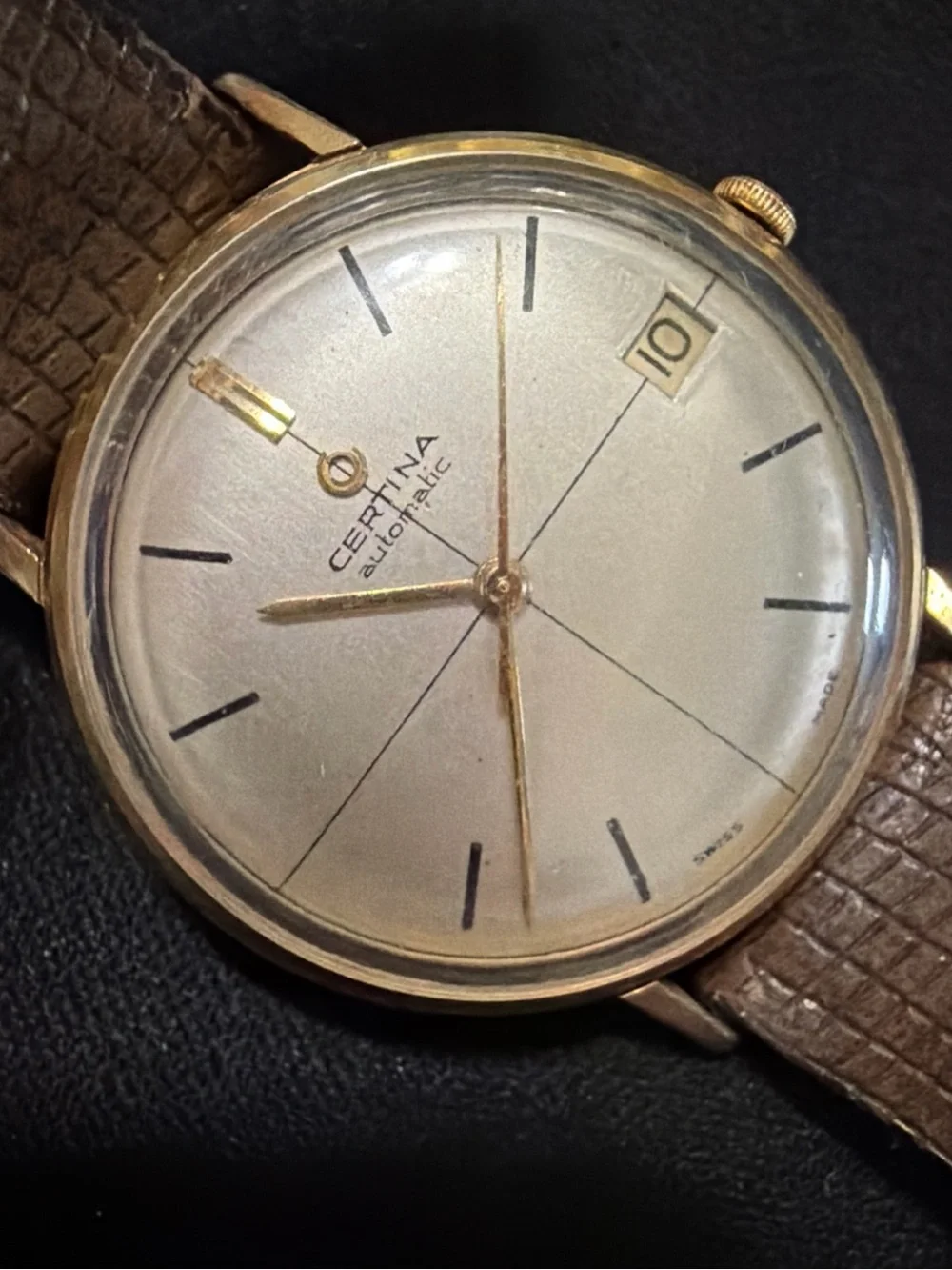 Vintage Certina Automatic Watch With Crosshair Dial And Date Window